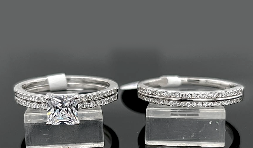 Silver His and Her Wedding Set