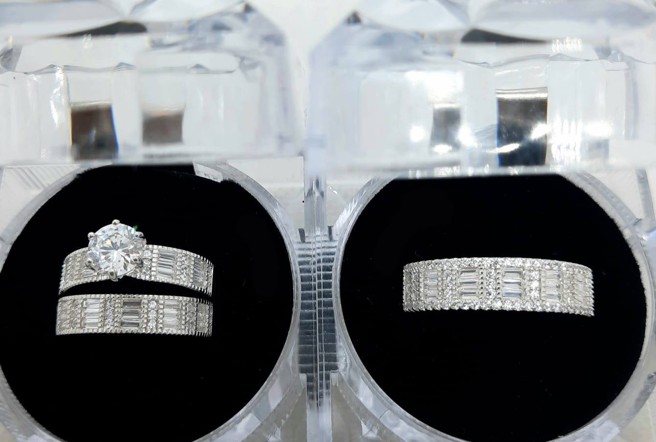 Silver His and Her Wedding Set