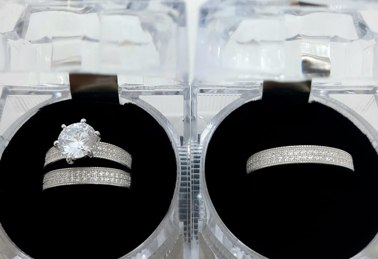 Silver His and Her Wedding Set