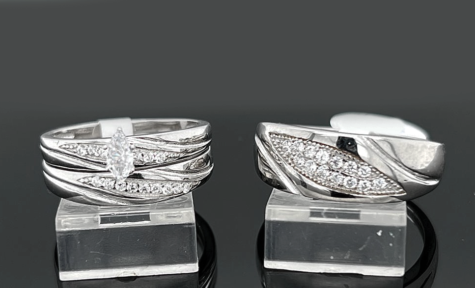 Silver His and Her Wedding Set