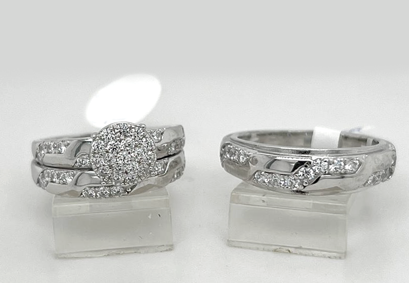 Silver His and Her Wedding Set