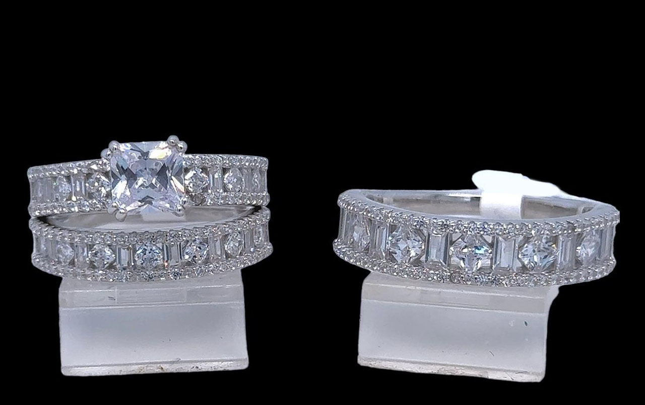 Silver His and Hers Wedding Set