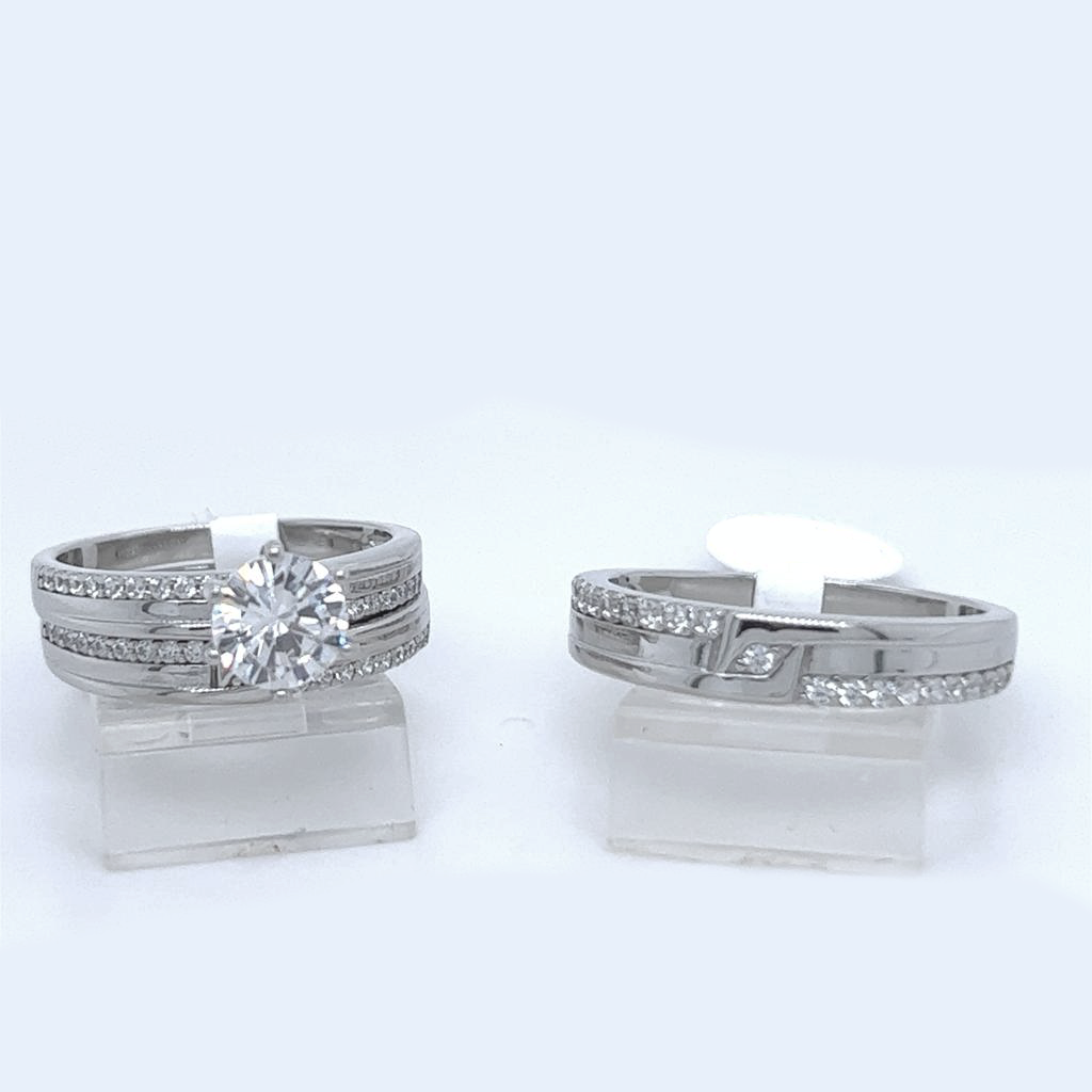 Silver His and Her Wedding Set