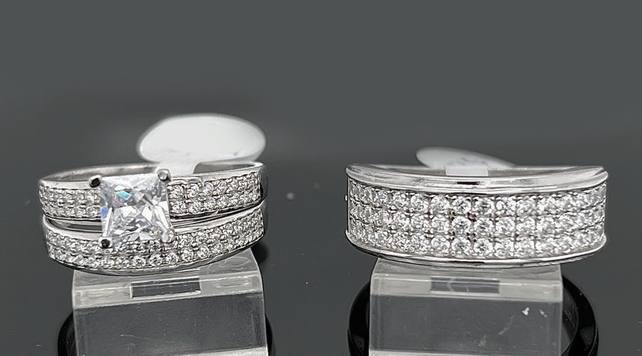 Silver His and Her Wedding Set