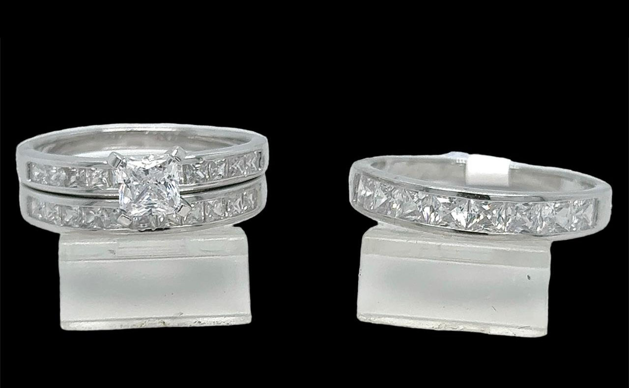 Silver His and Hers Wedding Set