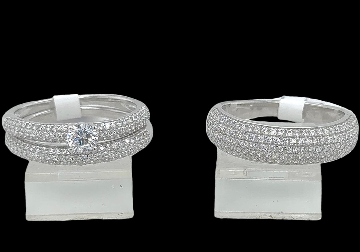 Silver His and Her Wedding Set