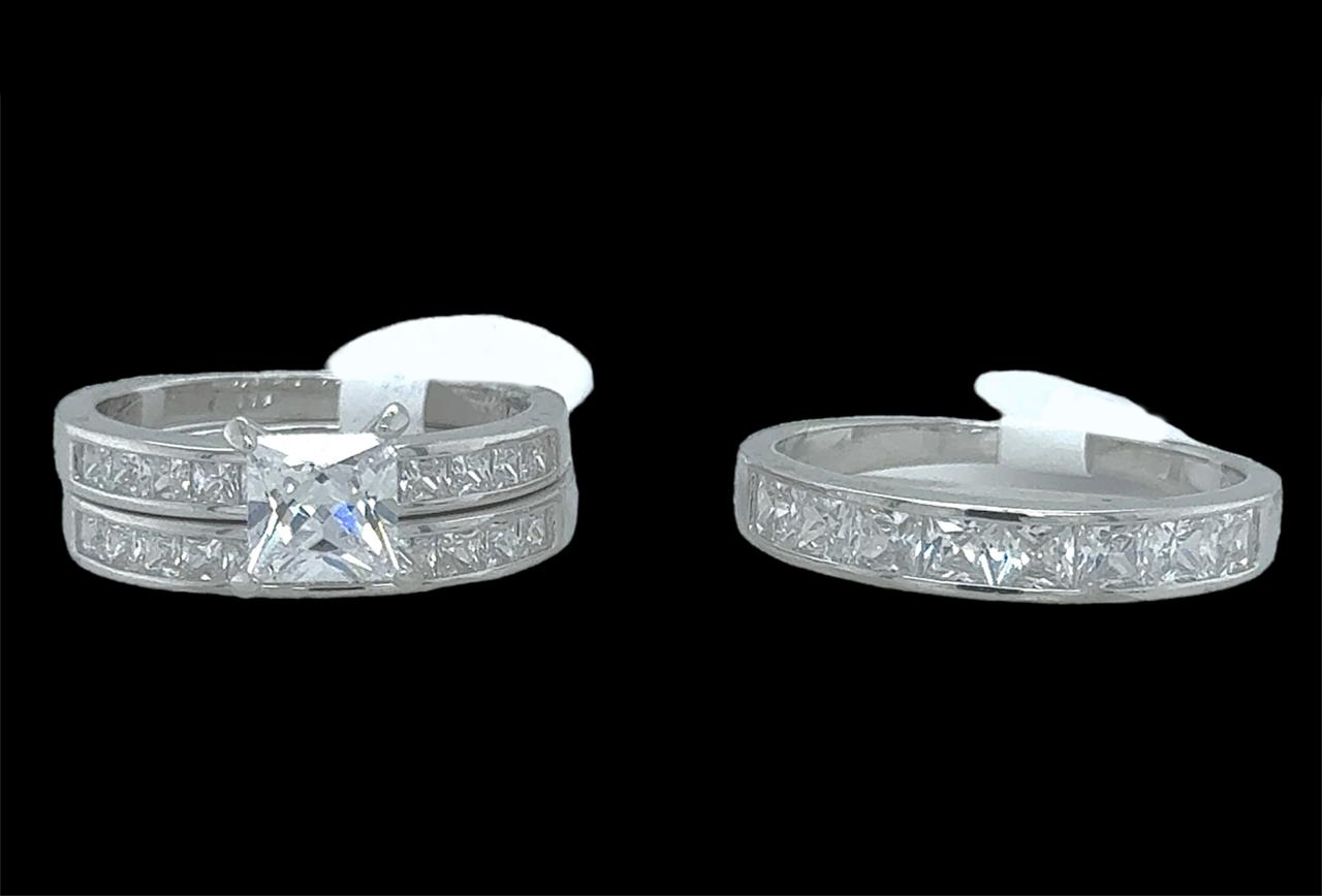 Silver His and Her Wedding Set