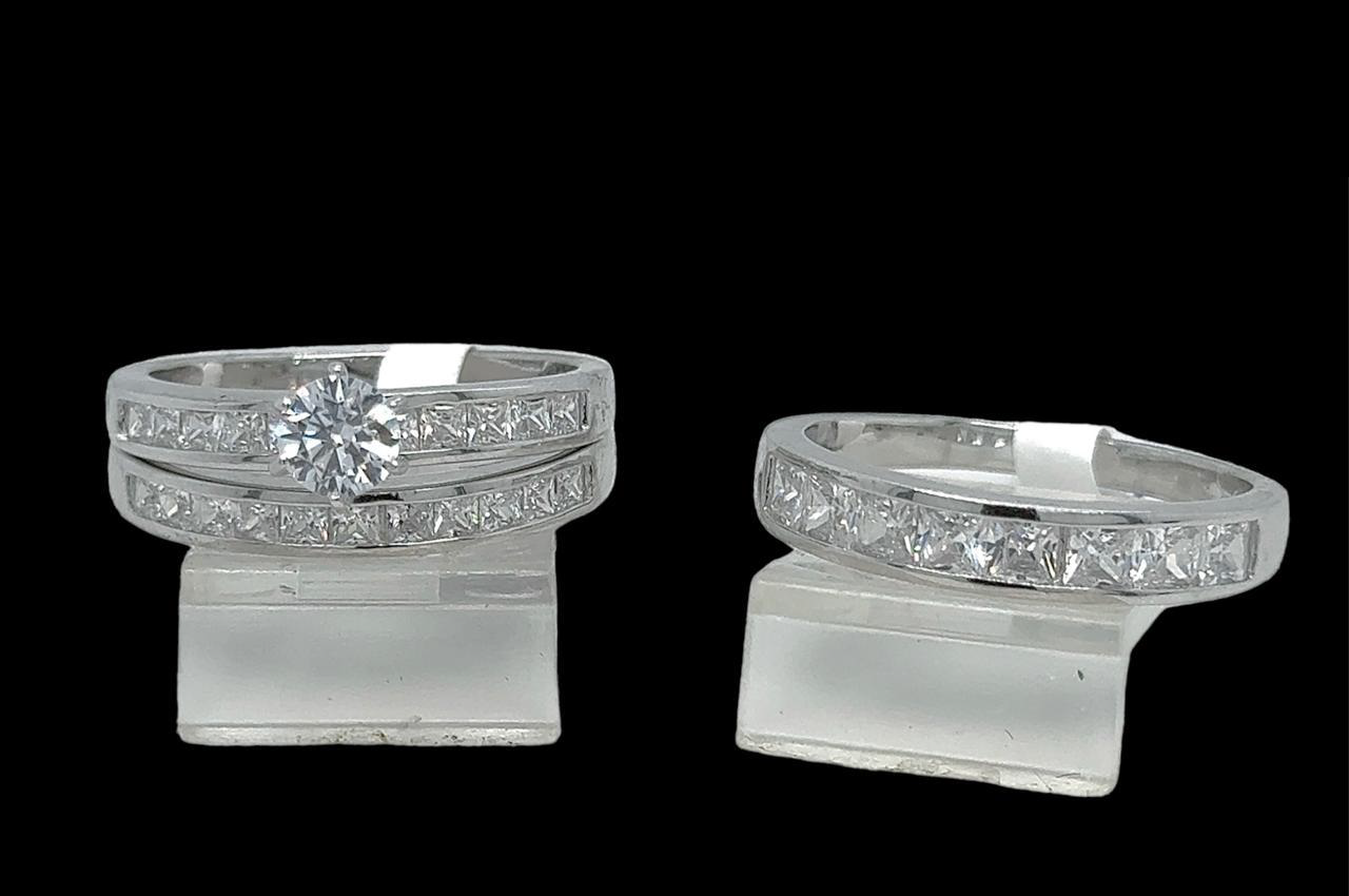 Silver His and Her Wedding Set