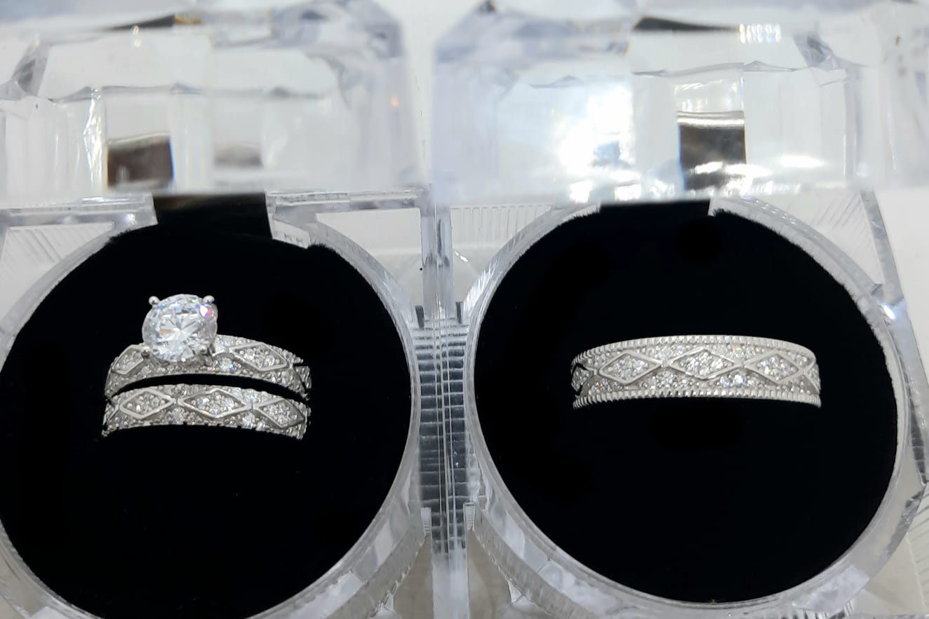 Silver His and Her Wedding Set