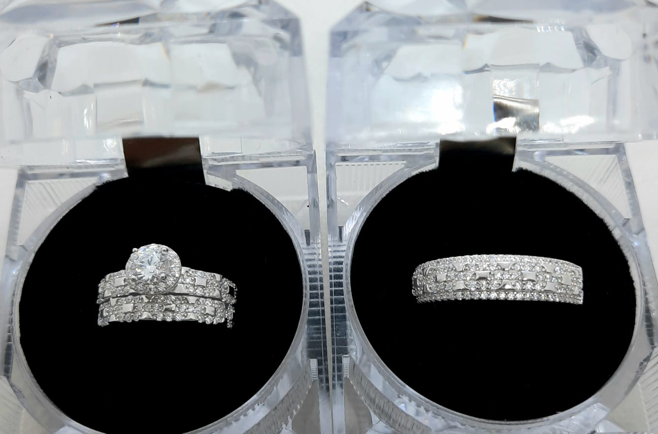 Silver His and Her Wedding Set