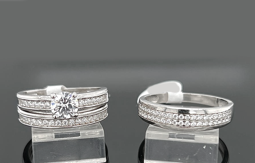 Silver His and Her Wedding Set