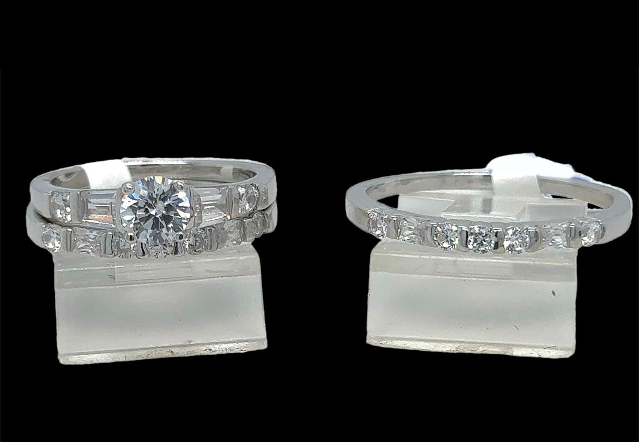Silver His and Hers Wedding Set