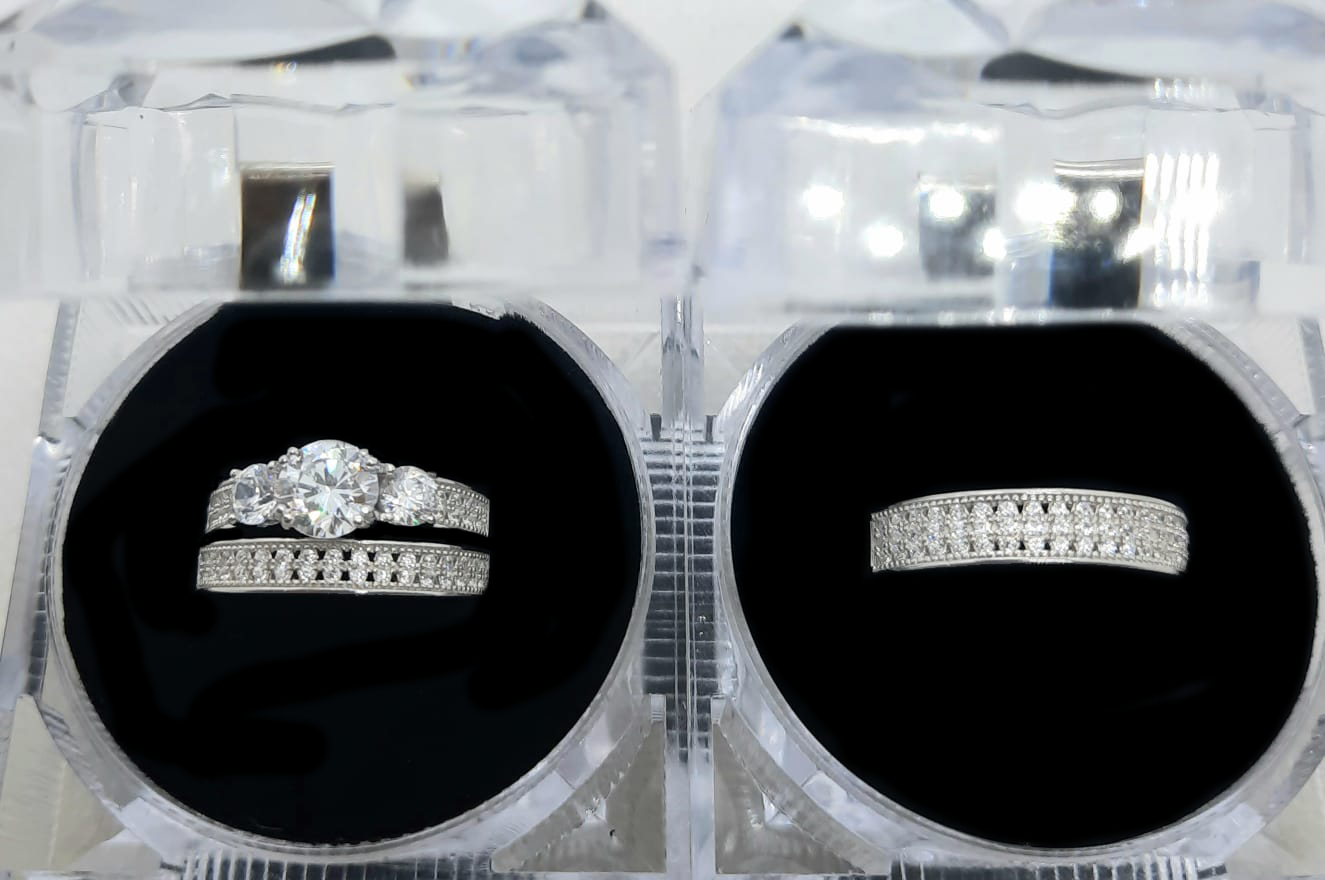Silver His and Her Wedding Set