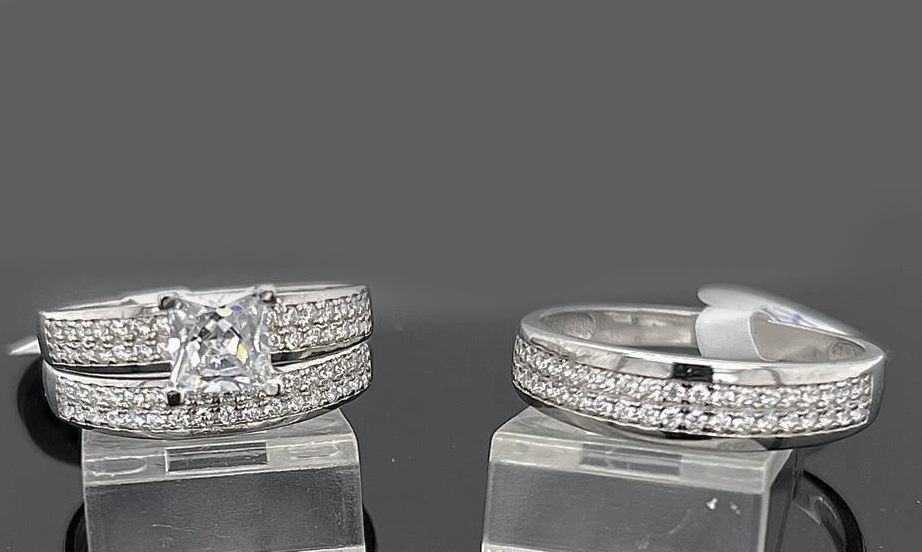 Silver His and Her Wedding Set