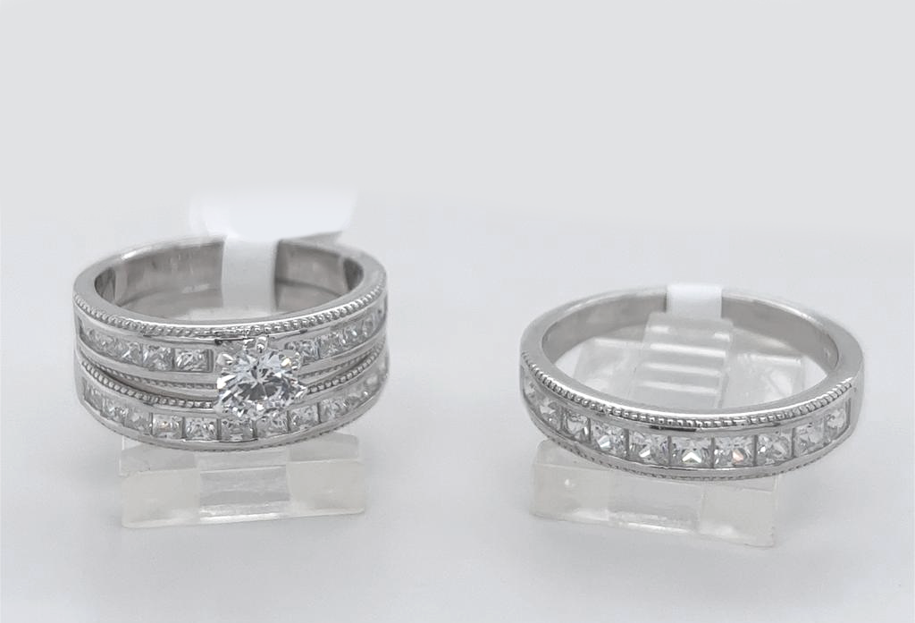 Silver His and Her Wedding Set