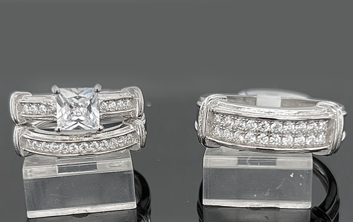 Silver His and Her Wedding Set