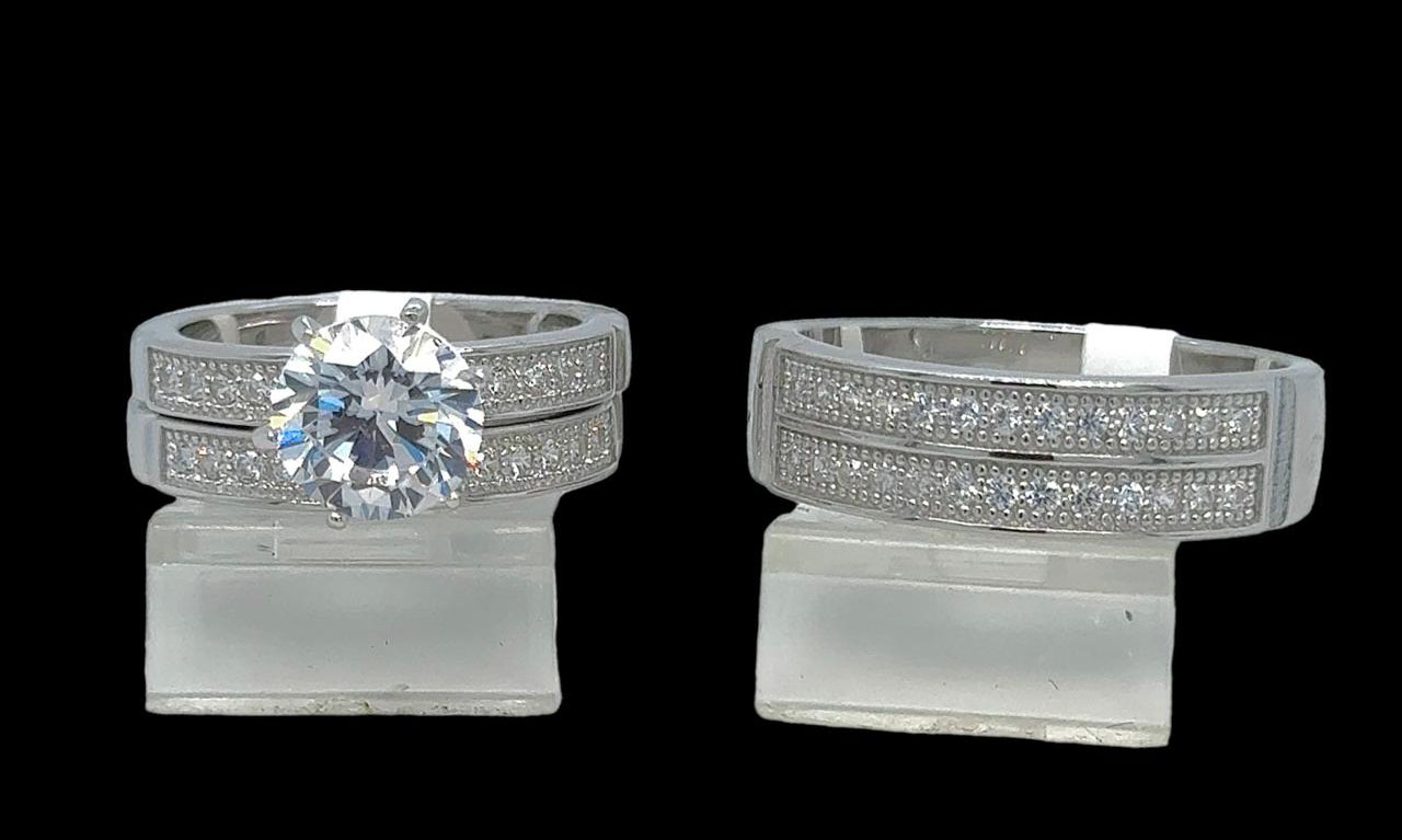 Silver His and Hers Wedding Set