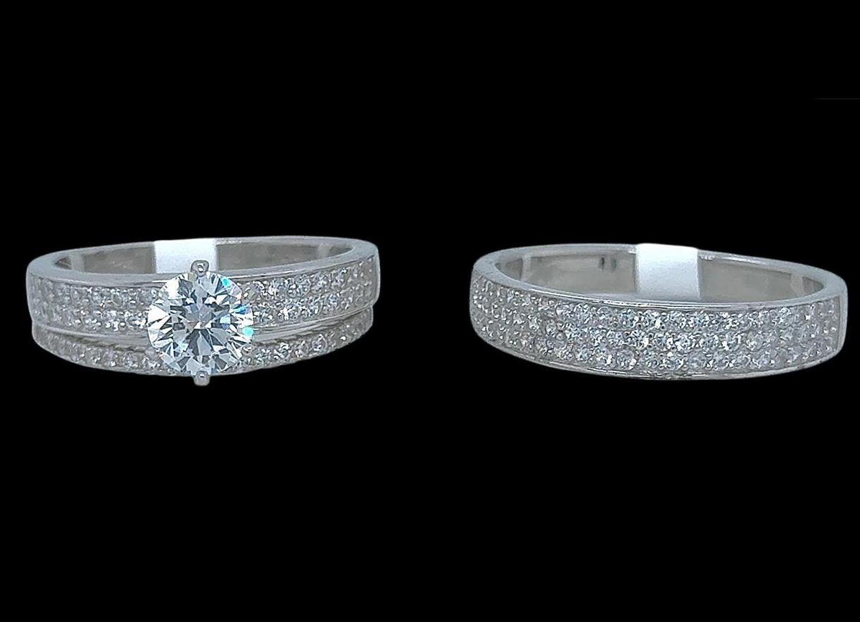 Silver His and Her Wedding Set