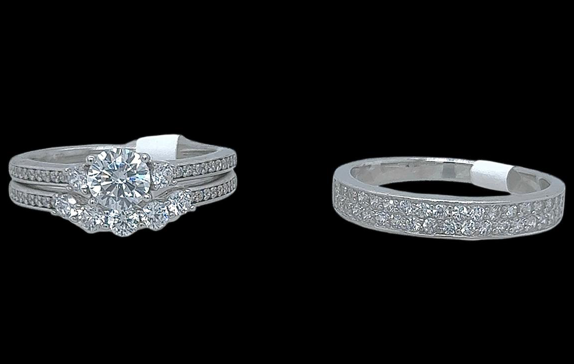 Silver His and Her Wedding Set
