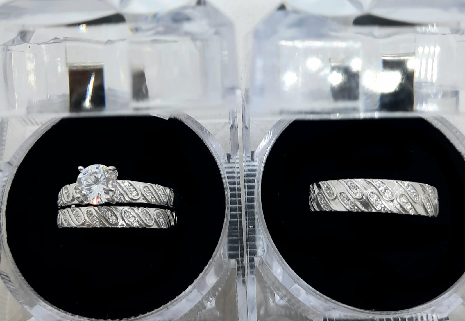 Silver His and Her Wedding Set