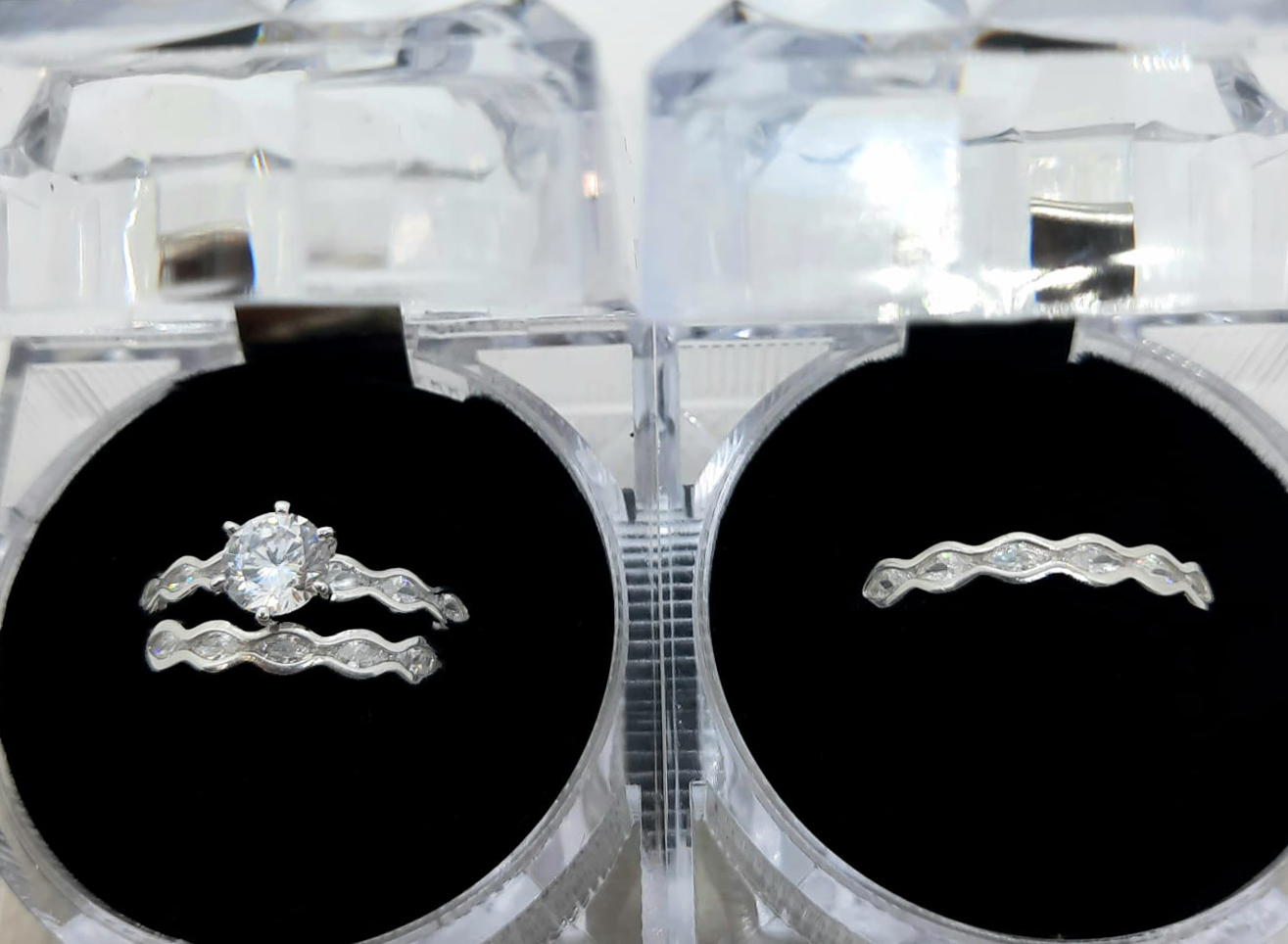 Silver His and Her Wedding Set
