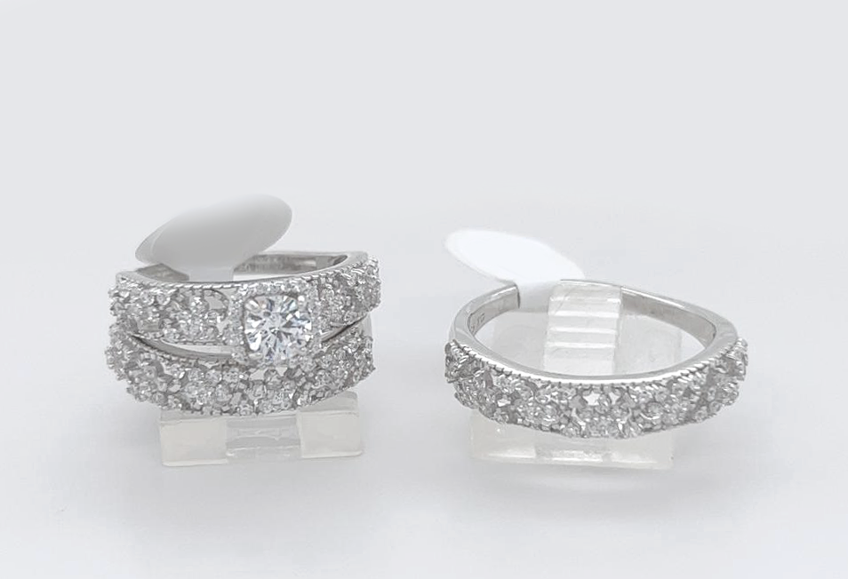 Silver His and Her Wedding Set