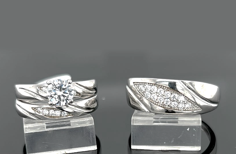 Silver His and Her Wedding Set