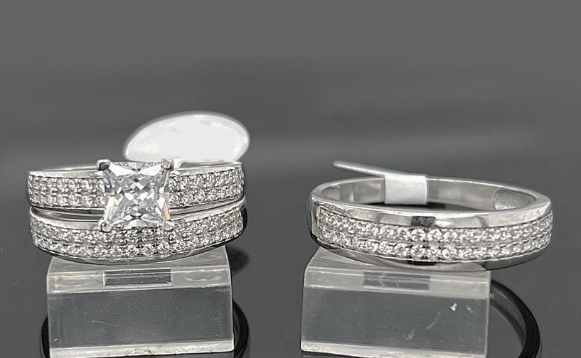 Silver His and Her Wedding Set