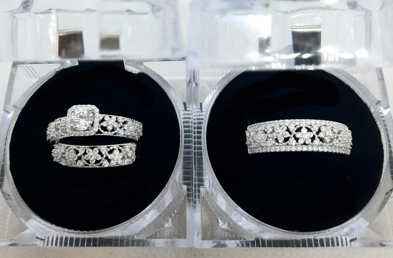 Silver His and Her Wedding Set