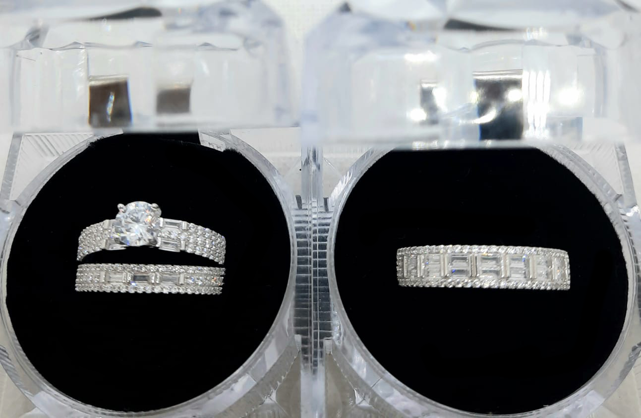 Silver His and Her Wedding Set