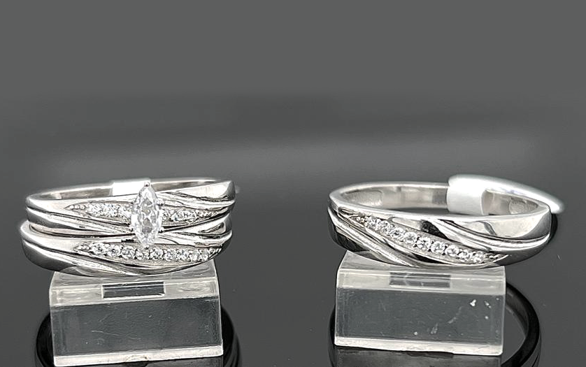 Silver His and Her Wedding Set
