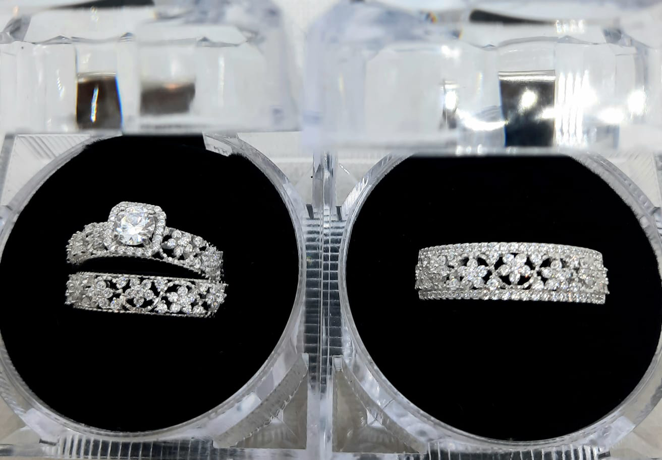 Silver His and Her Wedding Set