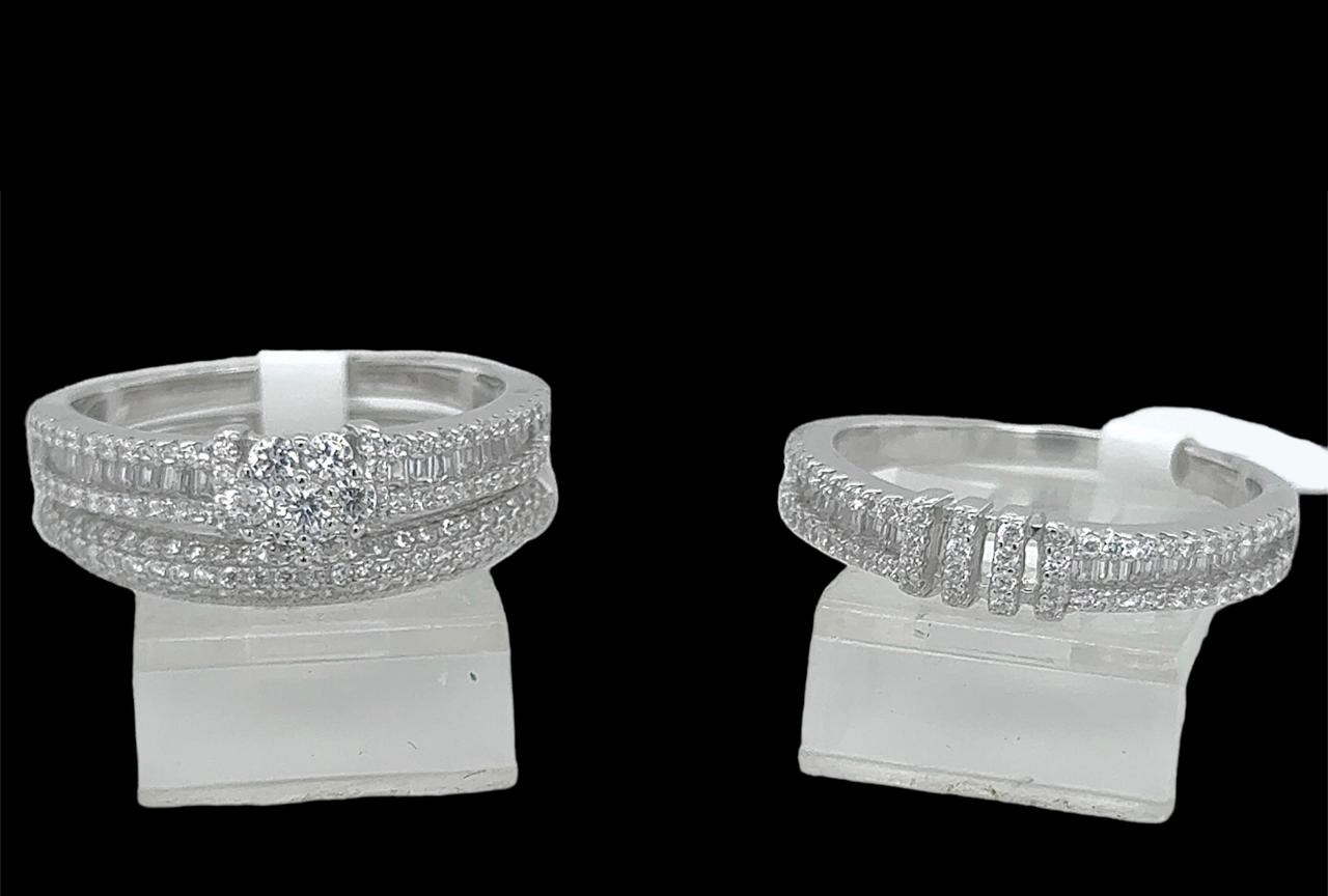 Silver His and Her Wedding Set