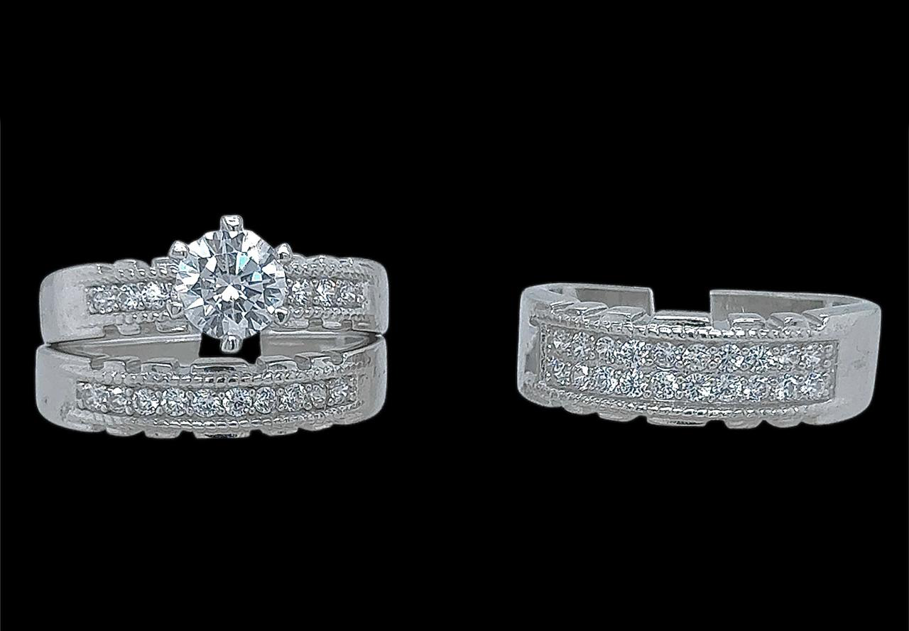 Silver His and Her Wedding Set