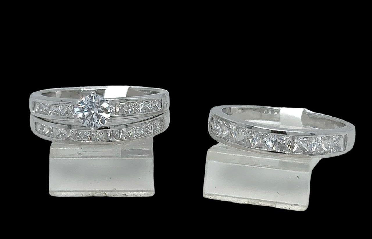 Silver His and Hers Wedding Set