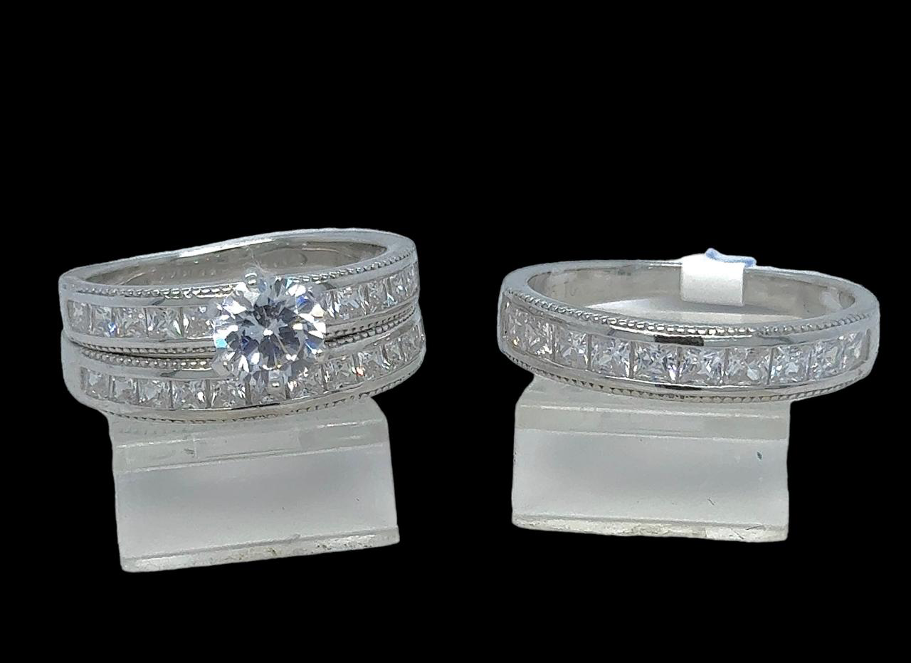 Silver His and Her Wedding Set