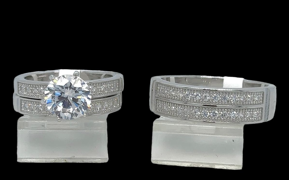 Silver His and Her Wedding Set