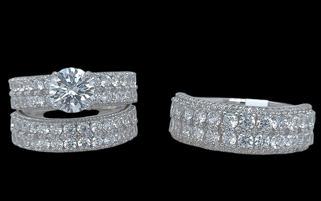 Silver His and Her Wedding Set