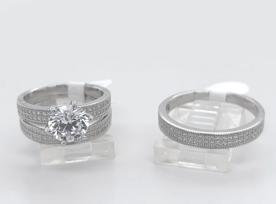Silver His and Her Wedding Set
