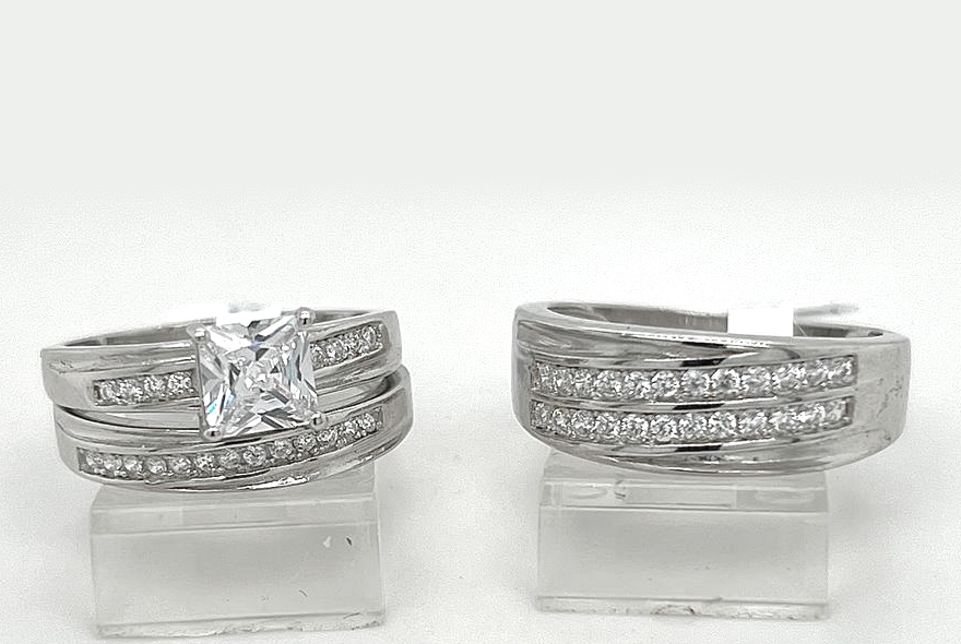 Silver His and Her Wedding Set