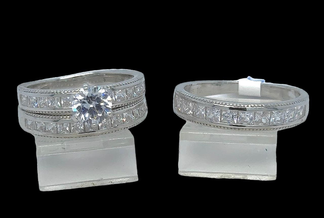 Silver His and Hers Wedding Set