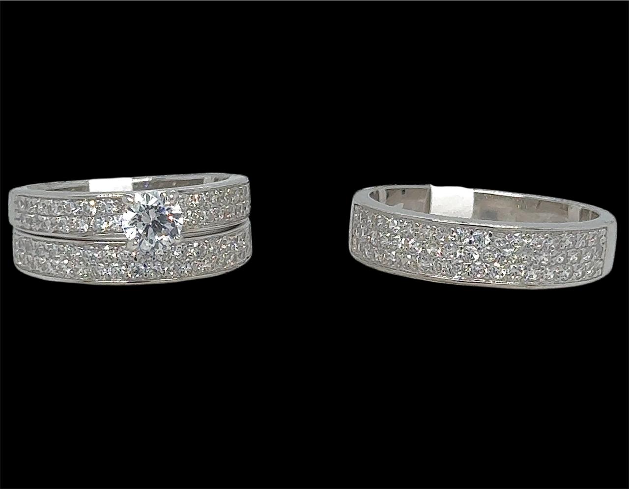 Silver His and Her Wedding Set