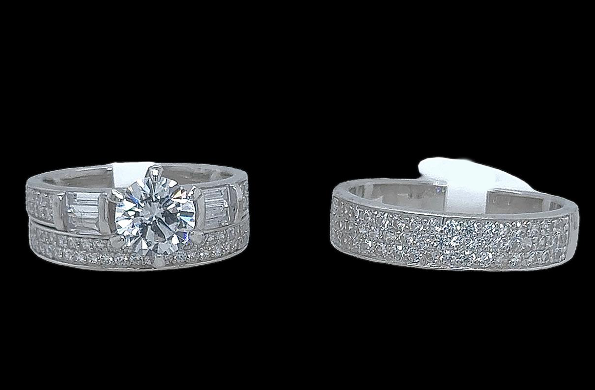Silver His and Her Wedding Set