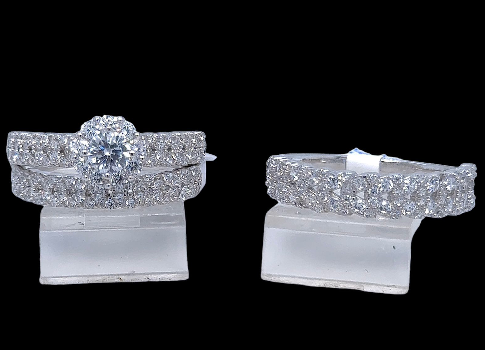 Silver His and Her Wedding Set