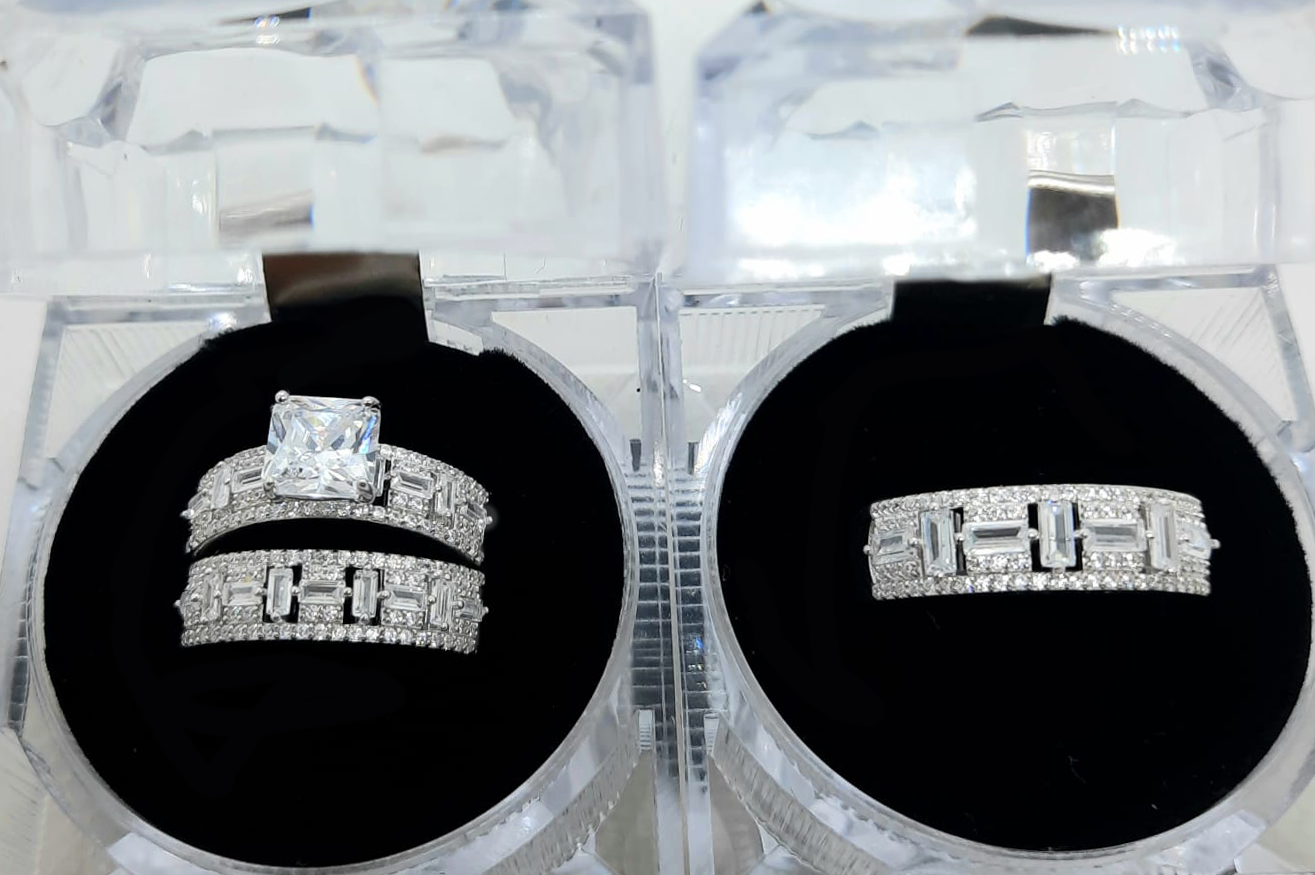 Silver His and Her Wedding Set