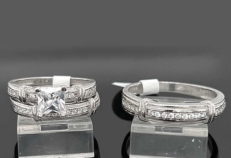 Silver His and Her Wedding Set