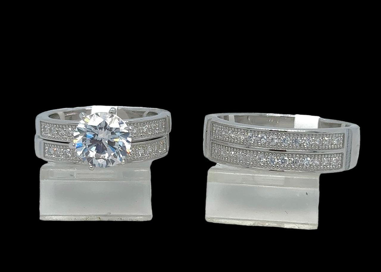 Silver His and Her Wedding Set