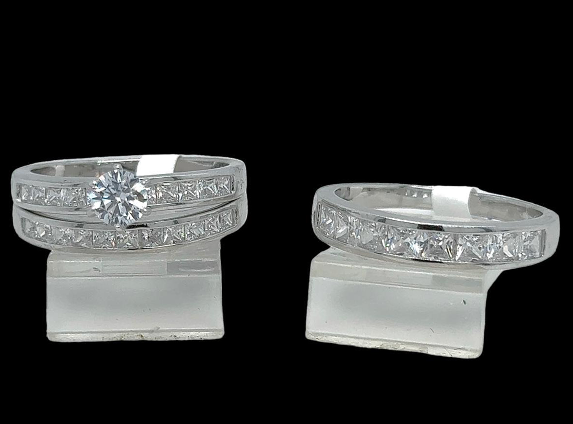 Silver His and Her Wedding Set