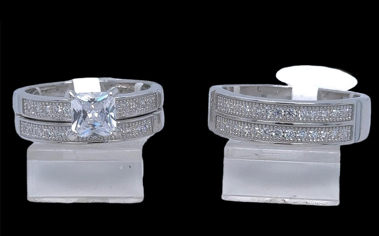 Silver His and Hers Wedding Set