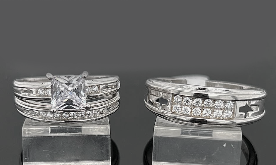 Silver His and Her Wedding Set